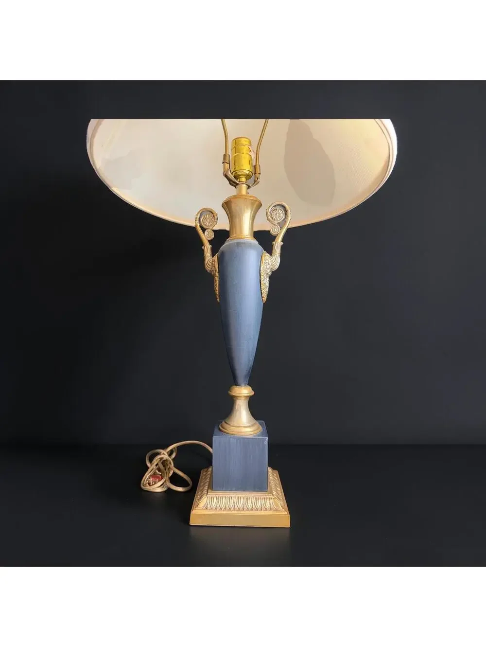 Rare Vintage Neoclassical Urn Table Lamp Blue Gold Empire Style Decor 32